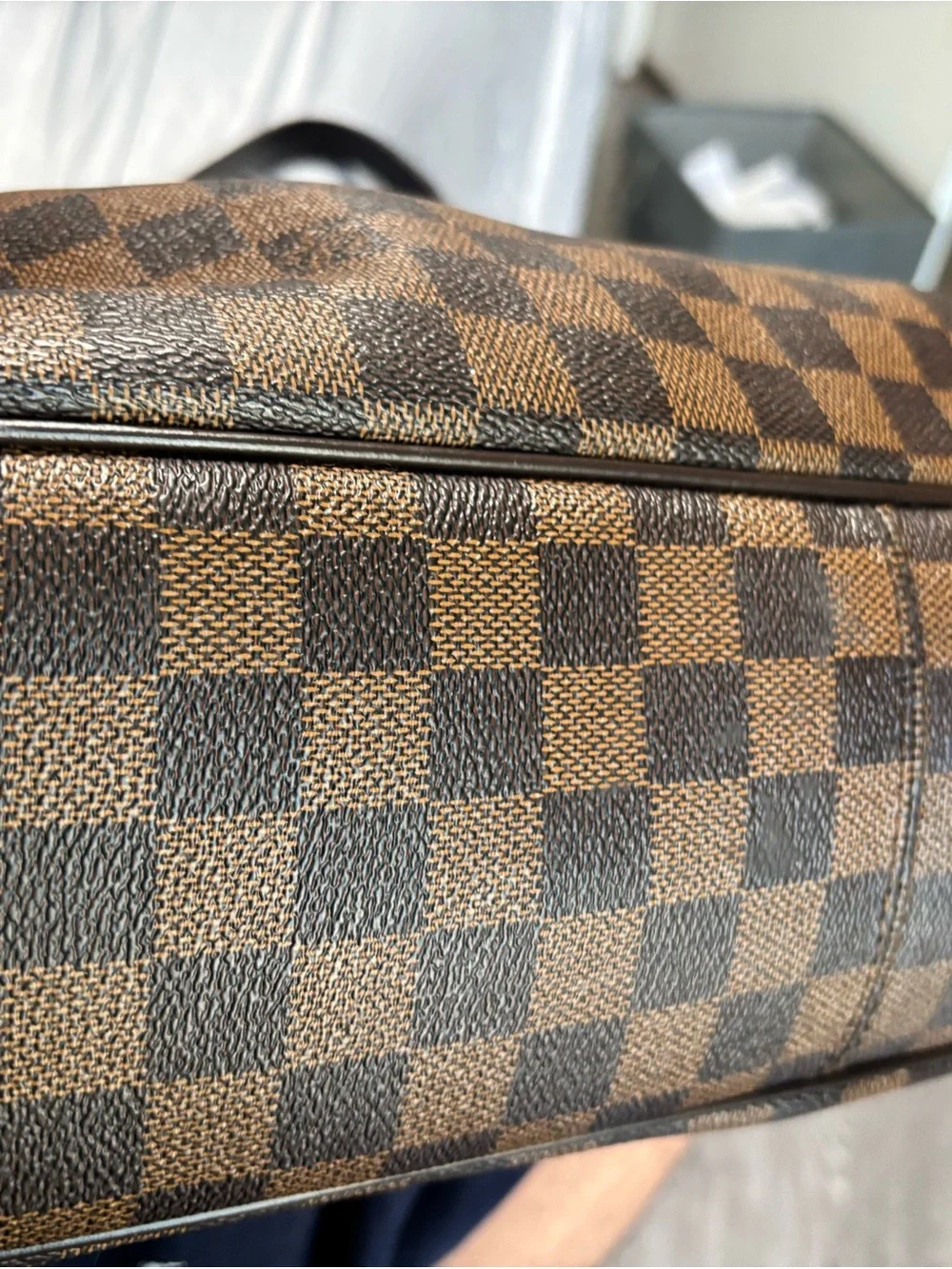 Louis Vuitton Brown Damier Shoulder Bag with Burgundy Interior